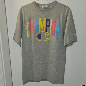 Champion Heather Gray Tee with Colorful Logo